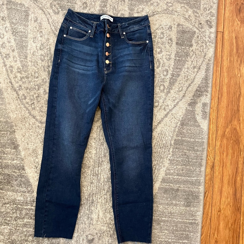 Copper button fly jeans rip stop bottom